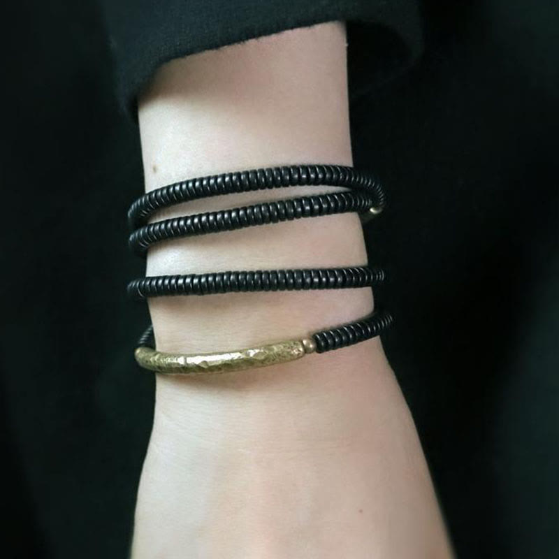 Tibetan Ebony Wood Beads Copper Peace Multilayered Bracelet - Image 5