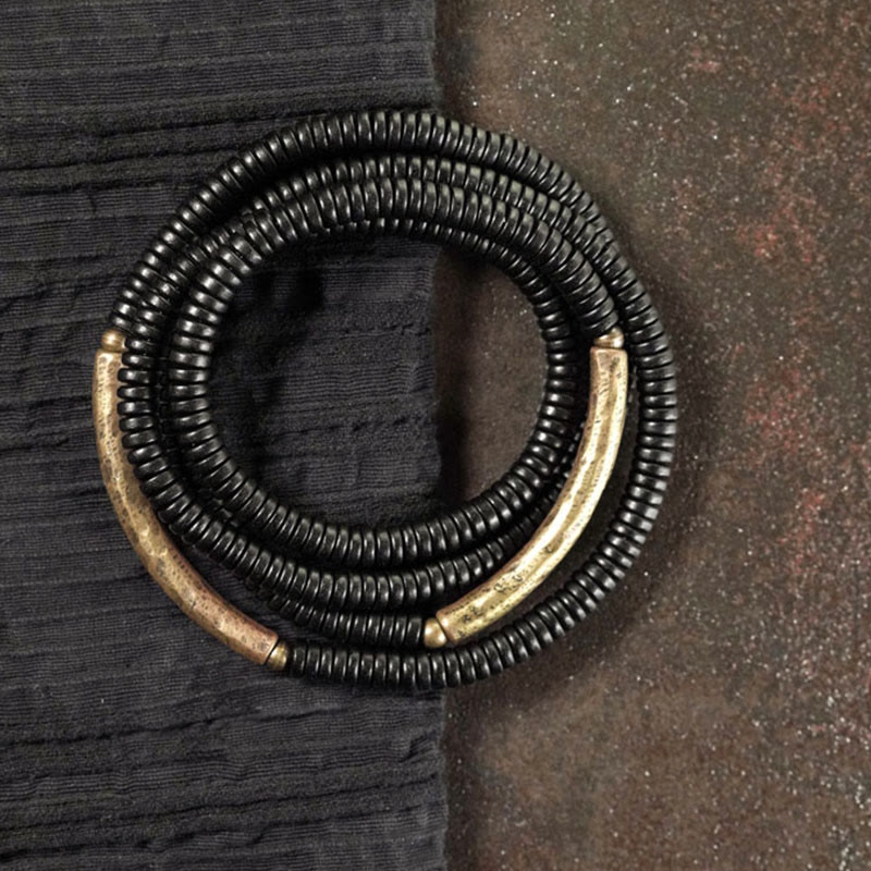 Tibetan Ebony Wood Beads Copper Peace Multilayered Bracelet