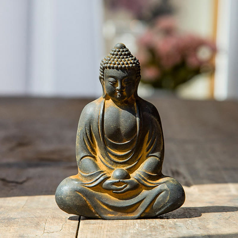 Tibetan Meditating Buddha Iron Powder Rust Cast Resin Statue Serenity Decoration