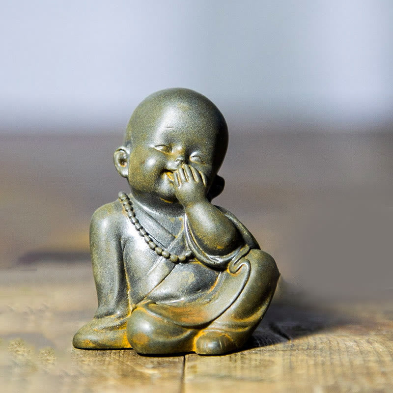 Small Meditating Monk Iron Powder Rust Cast Resin Statue Desk Decoration