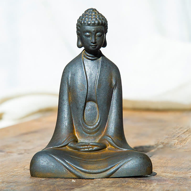 Handmade Meditation Sakyamuni Buddha Iron Powder Rust Cast Resin Statue Decoration - Image 18