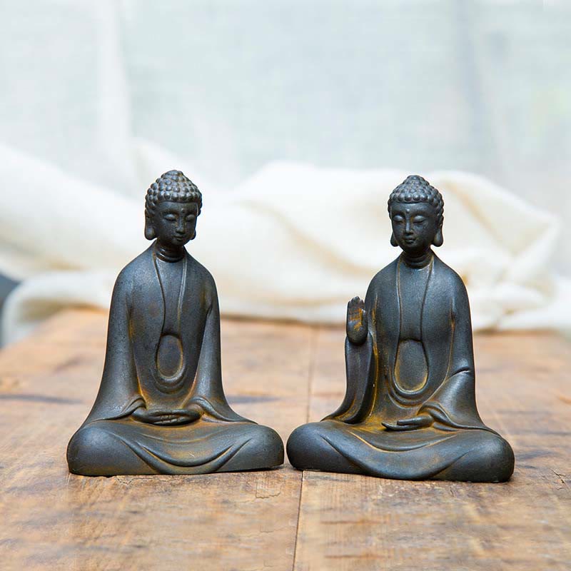Handmade Meditation Sakyamuni Buddha Iron Powder Rust Cast Resin Statue Decoration
