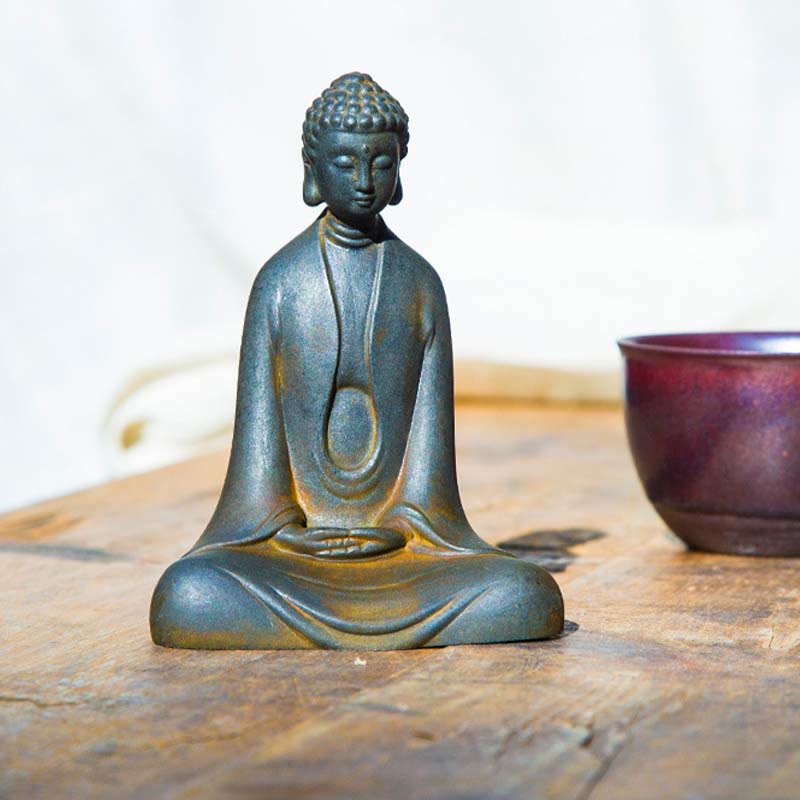 Handmade Meditation Sakyamuni Buddha Iron Powder Rust Cast Resin Statue Decoration - Image 4