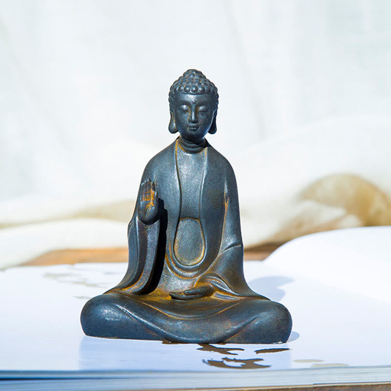 Handmade Meditation Sakyamuni Buddha Iron Powder Rust Cast Resin Statue Decoration - Image 7