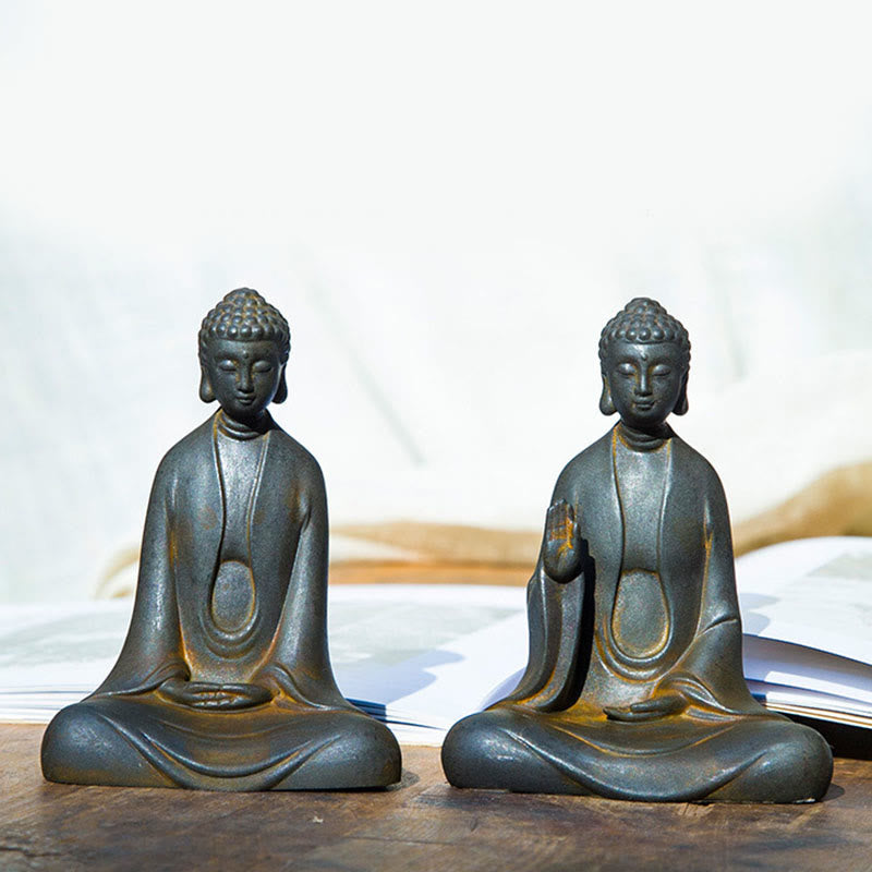 Handmade Meditation Sakyamuni Buddha Iron Powder Rust Cast Resin Statue Decoration - Image 21