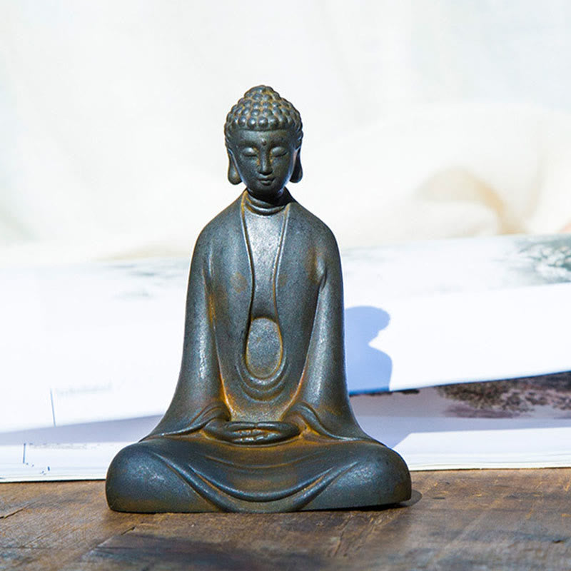 Handmade Meditation Sakyamuni Buddha Iron Powder Rust Cast Resin Statue Decoration - Image 8