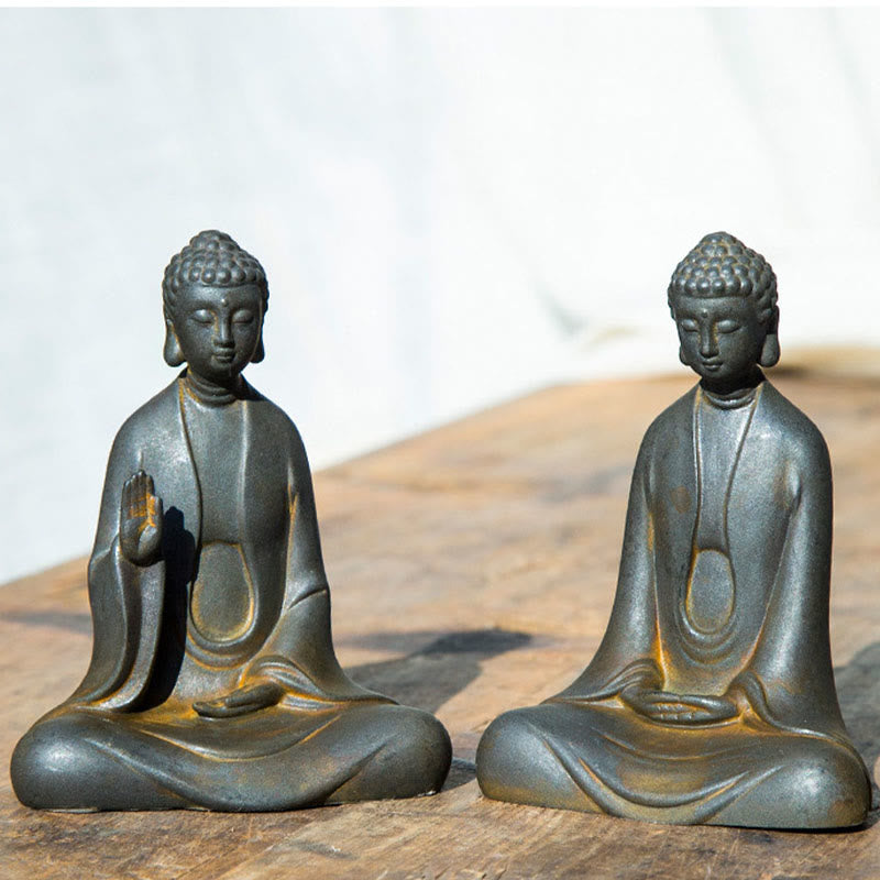 Handmade Meditation Sakyamuni Buddha Iron Powder Rust Cast Resin Statue Decoration - Image 20