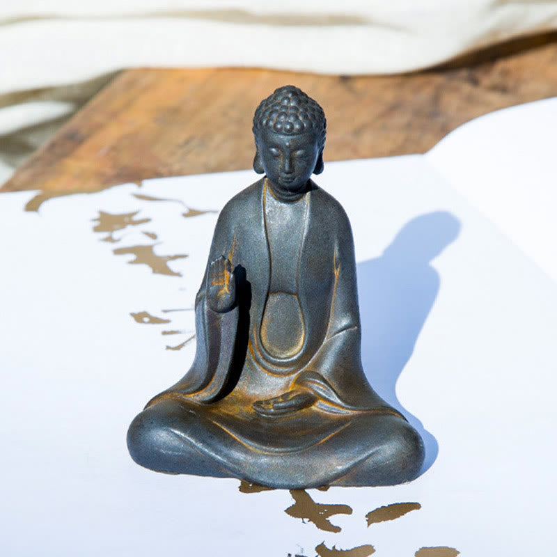 Handmade Meditation Sakyamuni Buddha Iron Powder Rust Cast Resin Statue Decoration - Image 5