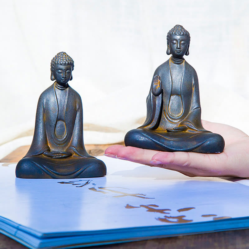 Handmade Meditation Sakyamuni Buddha Iron Powder Rust Cast Resin Statue Decoration - Image 23