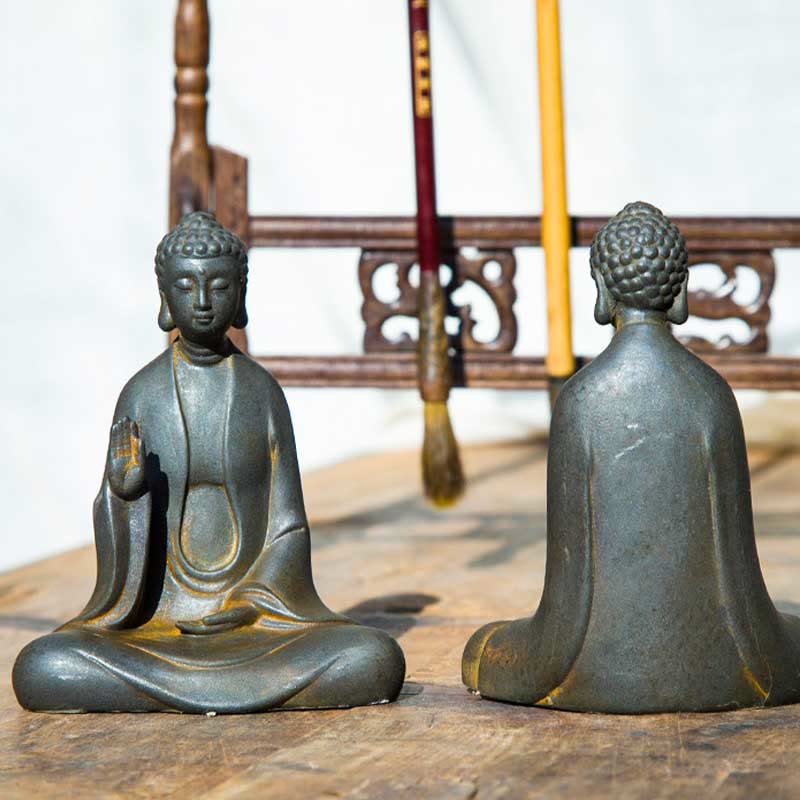 Handmade Meditation Sakyamuni Buddha Iron Powder Rust Cast Resin Statue Decoration - Image 9