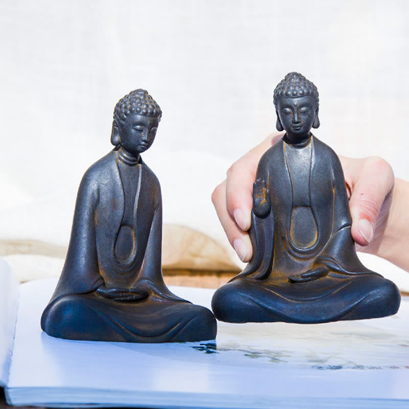 Handmade Meditation Sakyamuni Buddha Iron Powder Rust Cast Resin Statue Decoration - Image 22