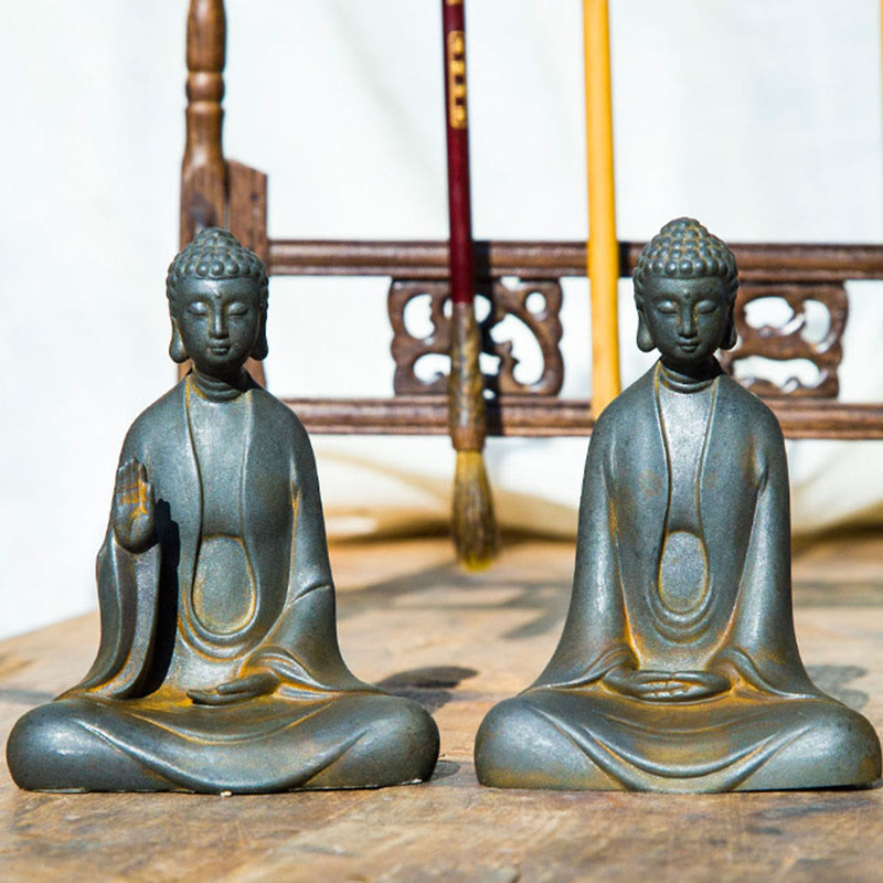 Handmade Meditation Sakyamuni Buddha Iron Powder Rust Cast Resin Statue Decoration - Image 19