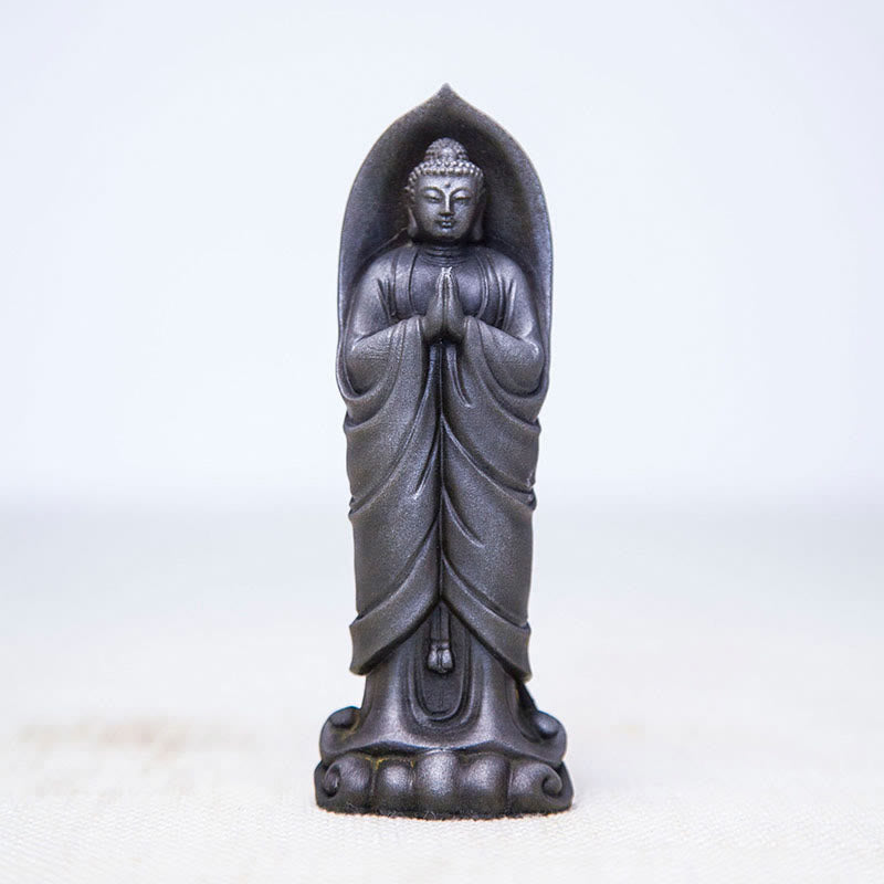Handmade Sakyamuni Buddha Namaste Iron Powder Rust Cast Resin Statue Decoration - Image 13