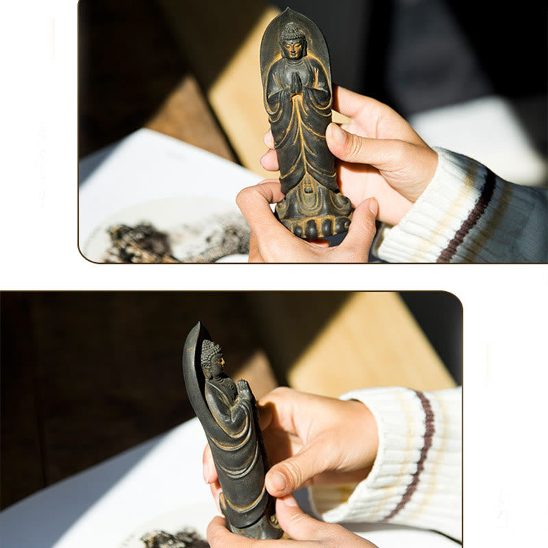Handmade Sakyamuni Buddha Namaste Iron Powder Rust Cast Resin Statue Decoration - Image 11