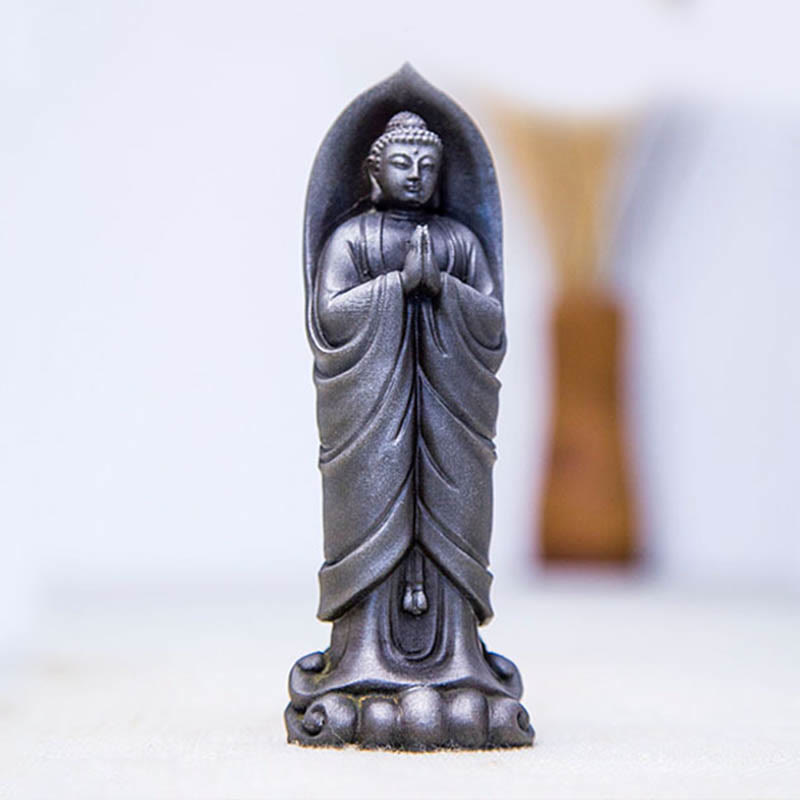Handmade Sakyamuni Buddha Namaste Iron Powder Rust Cast Resin Statue Decoration - Image 21