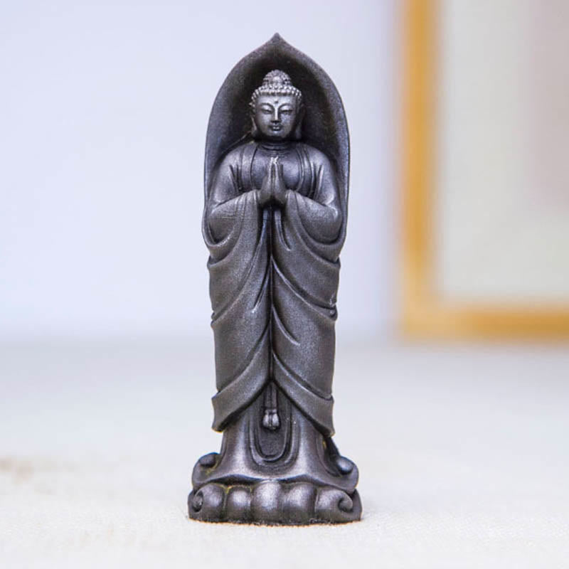 Handmade Sakyamuni Buddha Namaste Iron Powder Rust Cast Resin Statue Decoration - Image 22