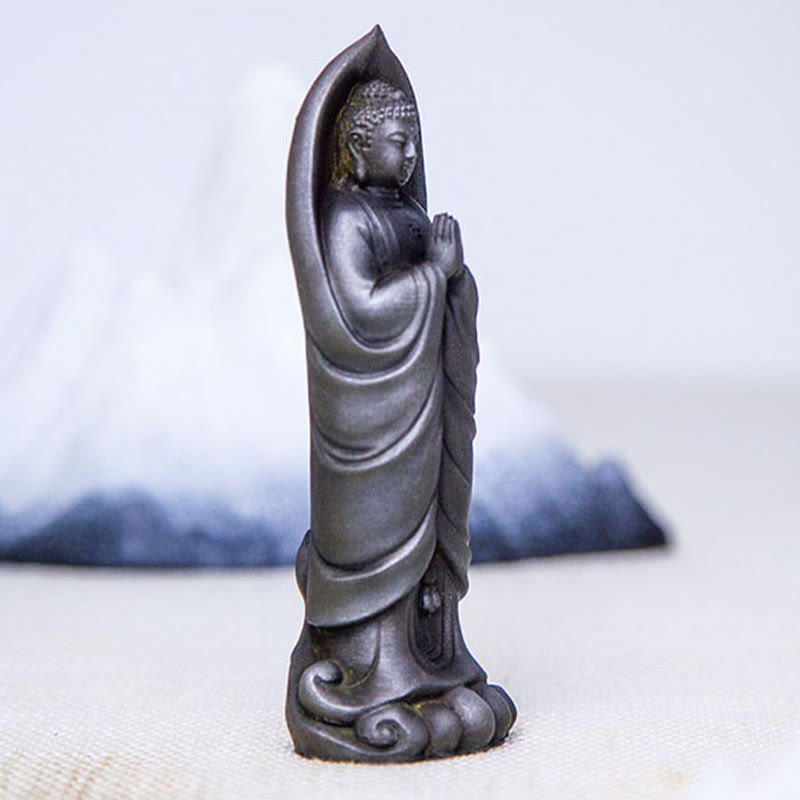 Handmade Sakyamuni Buddha Namaste Iron Powder Rust Cast Resin Statue Decoration - Image 14