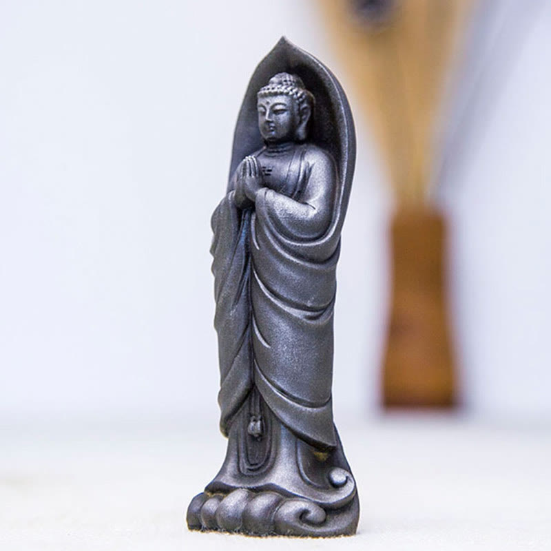 Handmade Sakyamuni Buddha Namaste Iron Powder Rust Cast Resin Statue Decoration - Image 15
