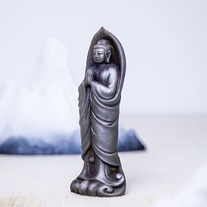 Handmade Sakyamuni Buddha Namaste Iron Powder Rust Cast Resin Statue Decoration - Image 25