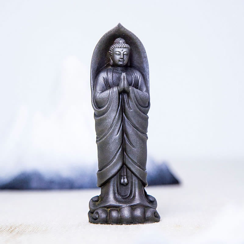 Handmade Sakyamuni Buddha Namaste Iron Powder Rust Cast Resin Statue Decoration - Image 23