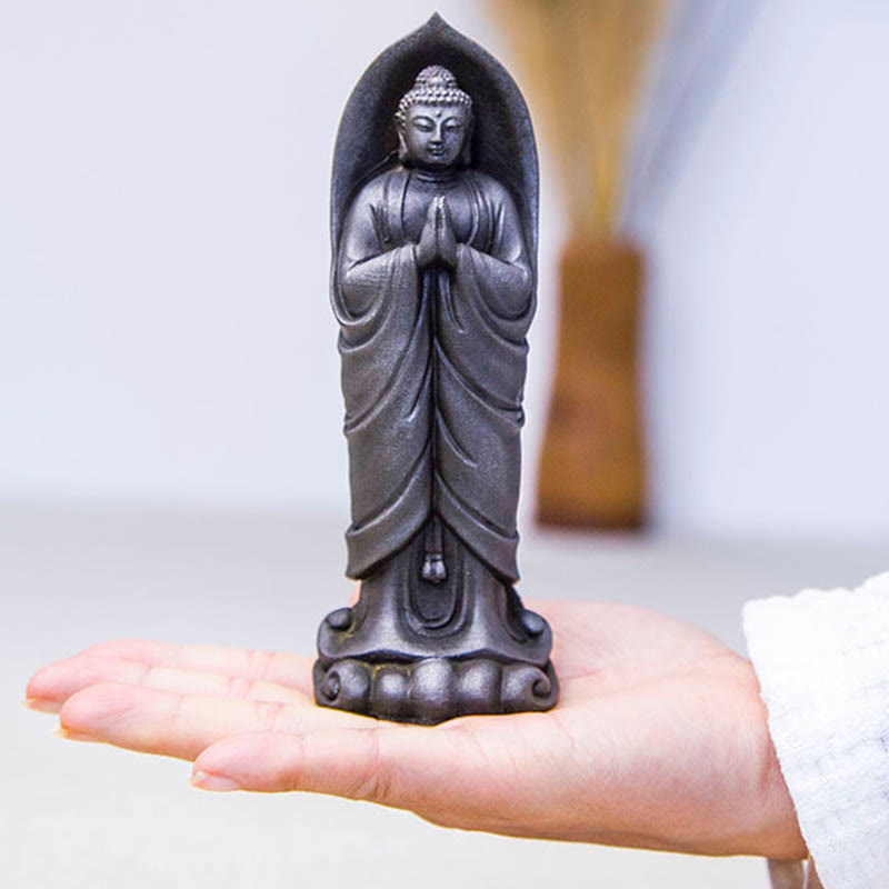 Handmade Sakyamuni Buddha Namaste Iron Powder Rust Cast Resin Statue Decoration - Image 18