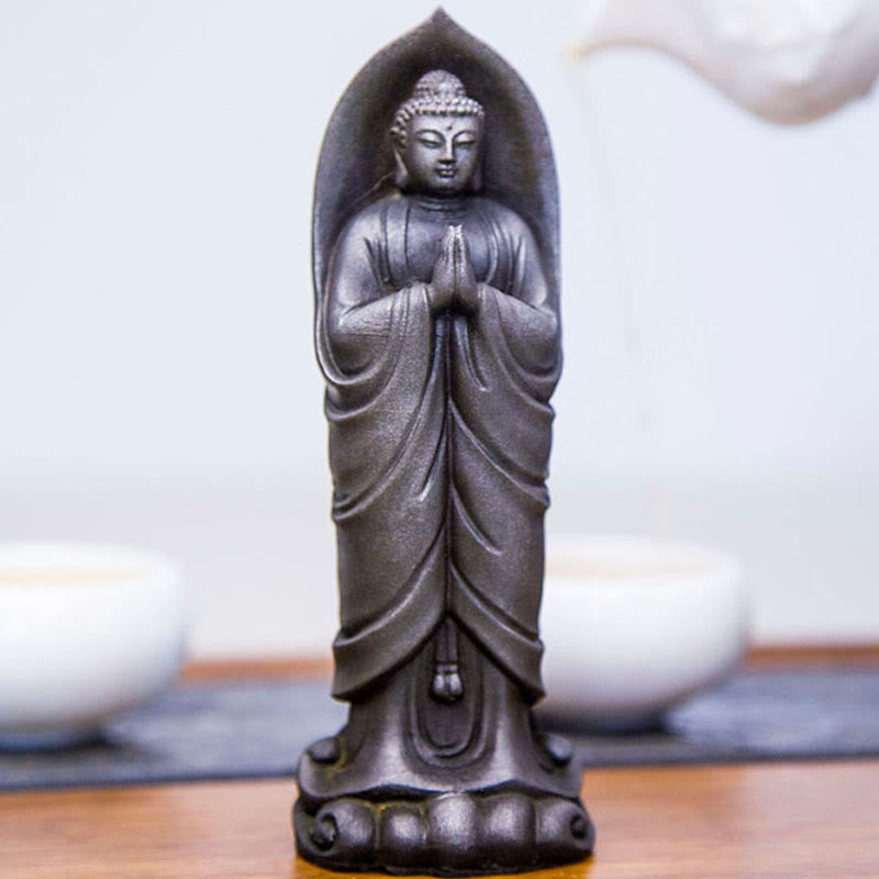 Handmade Sakyamuni Buddha Namaste Iron Powder Rust Cast Resin Statue Decoration - Image 19