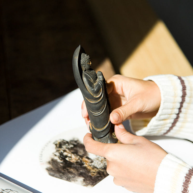 Handmade Sakyamuni Buddha Namaste Iron Powder Rust Cast Resin Statue Decoration - Image 7