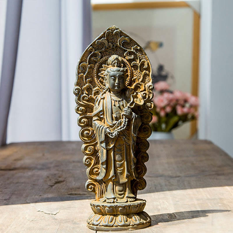 Handmade Amitabha Guanyin Avalokitesvara Mahasthamaprapta Iron Powder Rust Cast Resin Statue Decoration