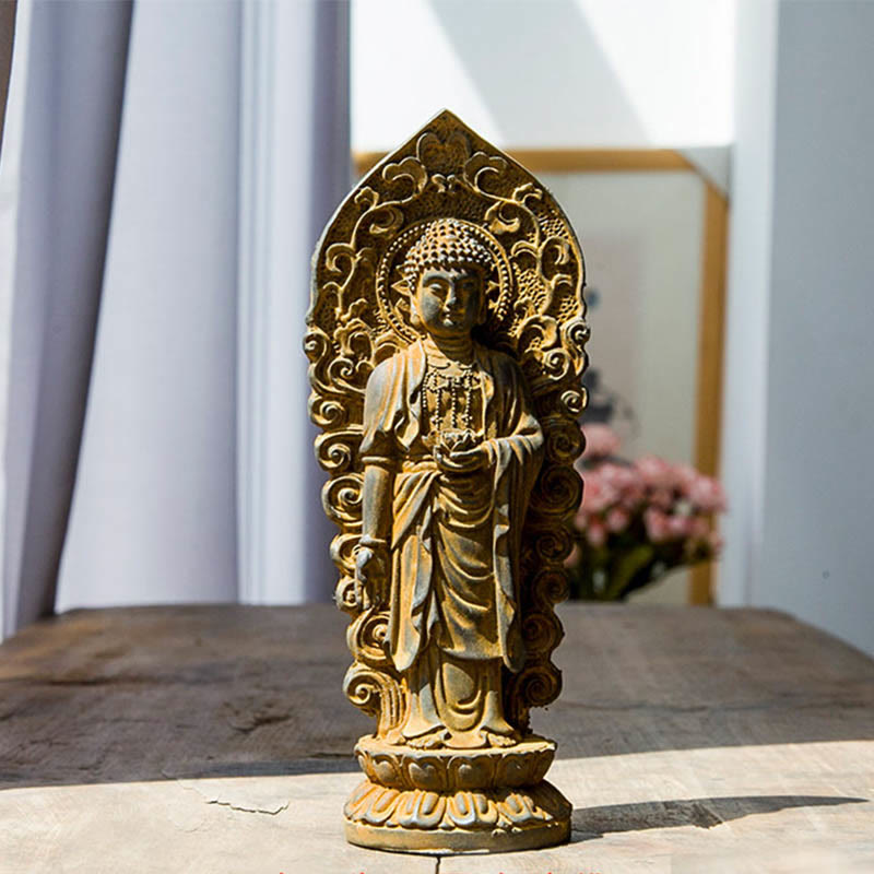 Handmade Amitabha Guanyin Avalokitesvara Mahasthamaprapta Iron Powder Rust Cast Resin Statue Decoration - Image 9