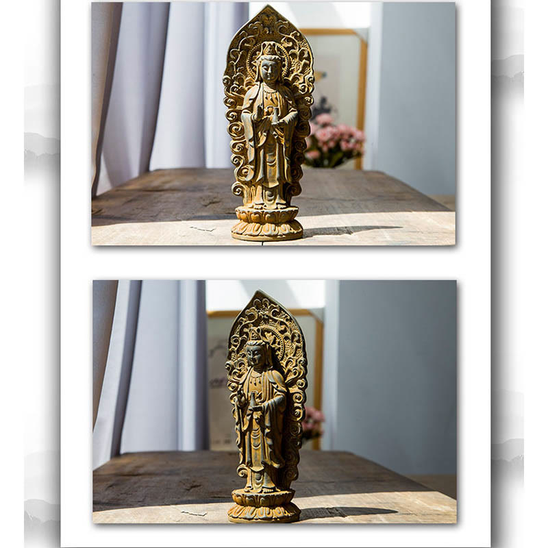 Handmade Amitabha Guanyin Avalokitesvara Mahasthamaprapta Iron Powder Rust Cast Resin Statue Decoration - Image 19