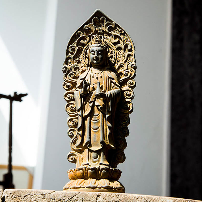 Handmade Amitabha Guanyin Avalokitesvara Mahasthamaprapta Iron Powder Rust Cast Resin Statue Decoration - Image 17