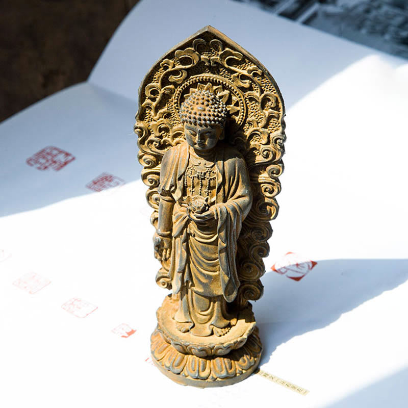 Handmade Amitabha Guanyin Avalokitesvara Mahasthamaprapta Iron Powder Rust Cast Resin Statue Decoration - Image 11