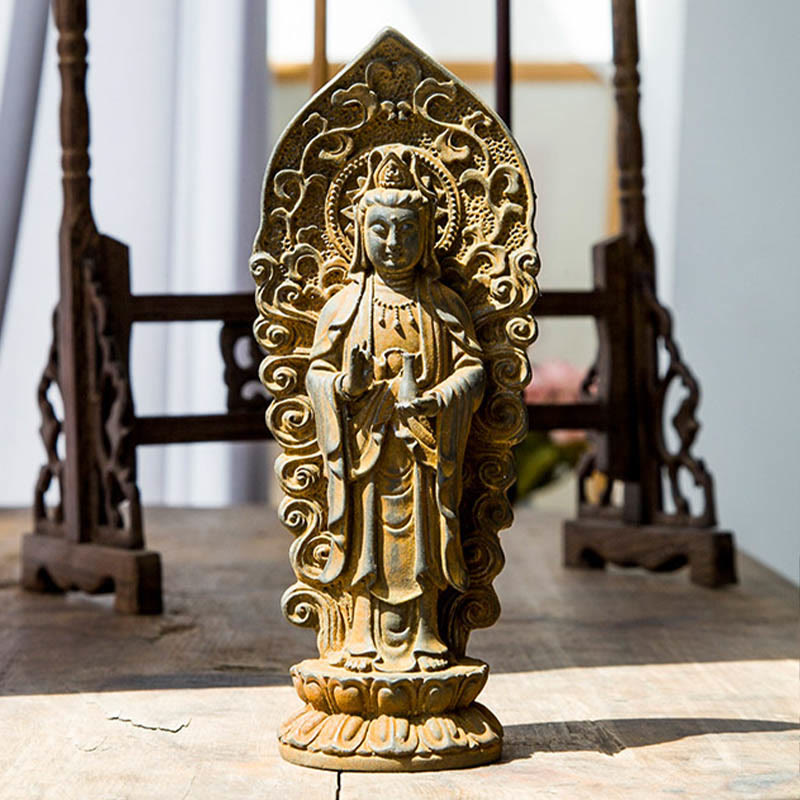 Handmade Amitabha Guanyin Avalokitesvara Mahasthamaprapta Iron Powder Rust Cast Resin Statue Decoration - Image 18