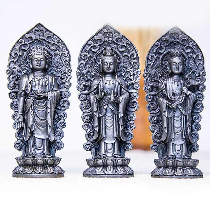 Handmade Amitabha Guanyin Avalokitesvara Mahasthamaprapta Iron Powder Rust Cast Resin Statue Decoration - Image 39