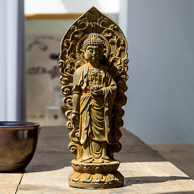 Handmade Amitabha Guanyin Avalokitesvara Mahasthamaprapta Iron Powder Rust Cast Resin Statue Decoration - Image 12