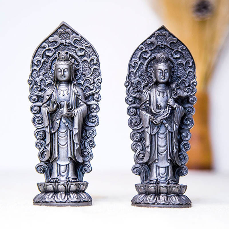 Handmade Amitabha Guanyin Avalokitesvara Mahasthamaprapta Iron Powder Rust Cast Resin Statue Decoration - Image 38