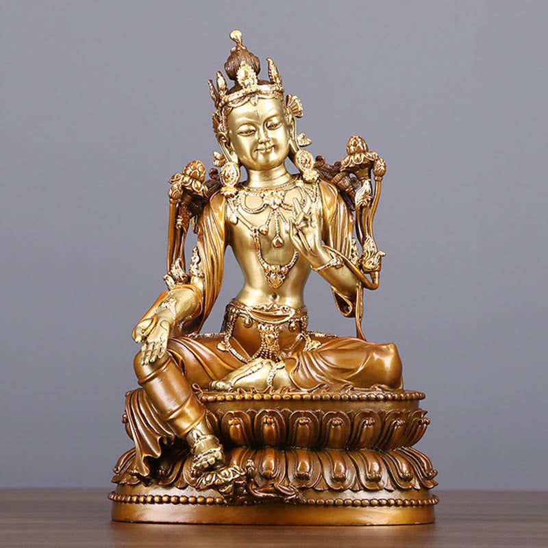 Bodhisattva Green Tara Figurine Protection Brass Copper Statue Home Offering Decoration