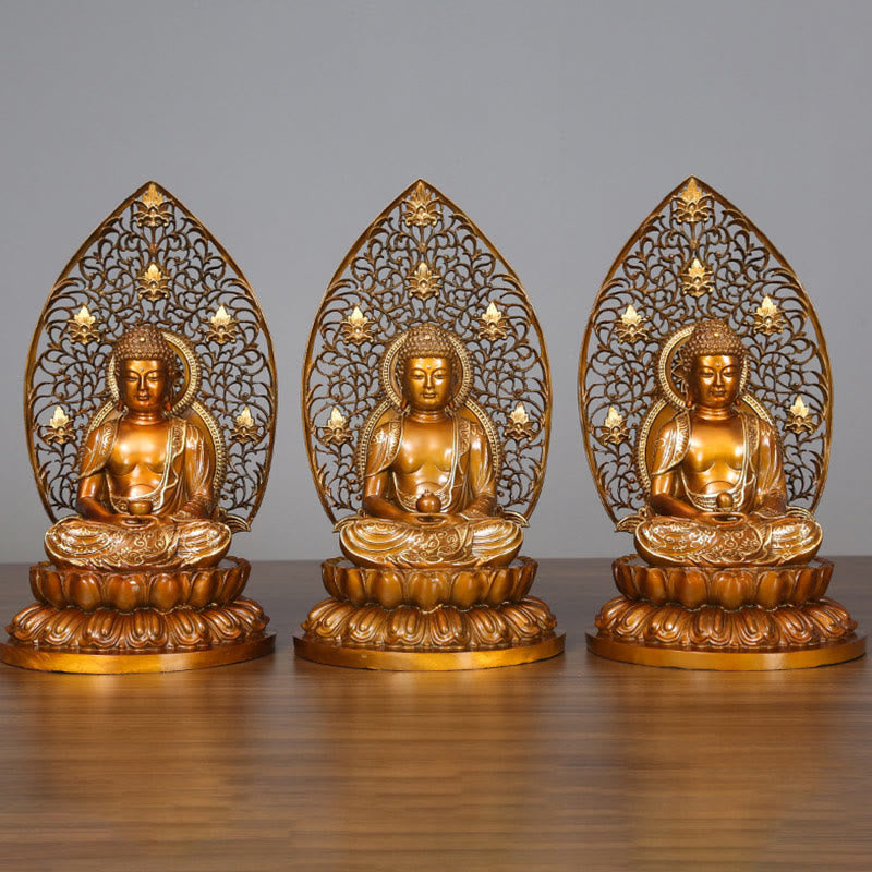Sakyamuni Amitabha Medicine Buddha Figurine Serenity Copper Statue Home Offering Decoration