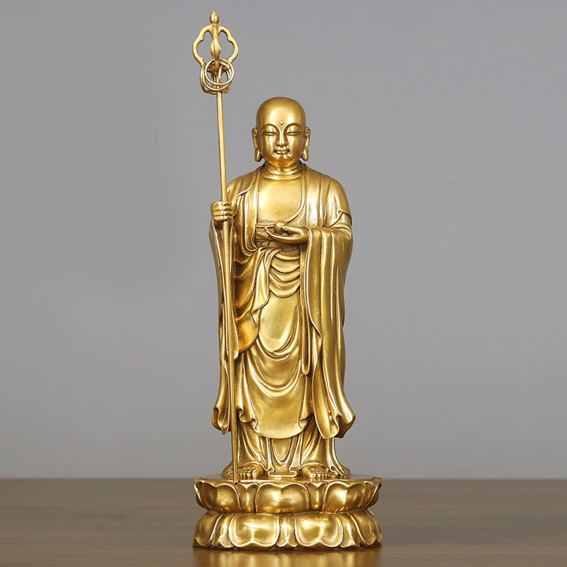 Ksitigarbha Bodhisattva Figurine Compassion Copper Statue Home Offering Decoration - Image 3