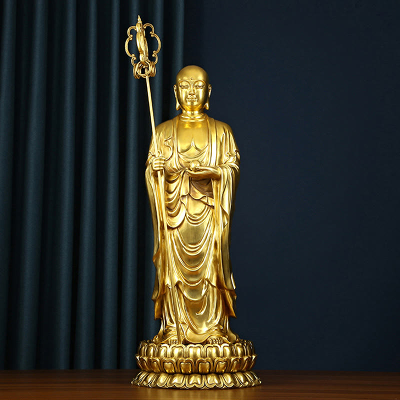 Ksitigarbha Bodhisattva Figurine Compassion Copper Statue Home Offering Decoration