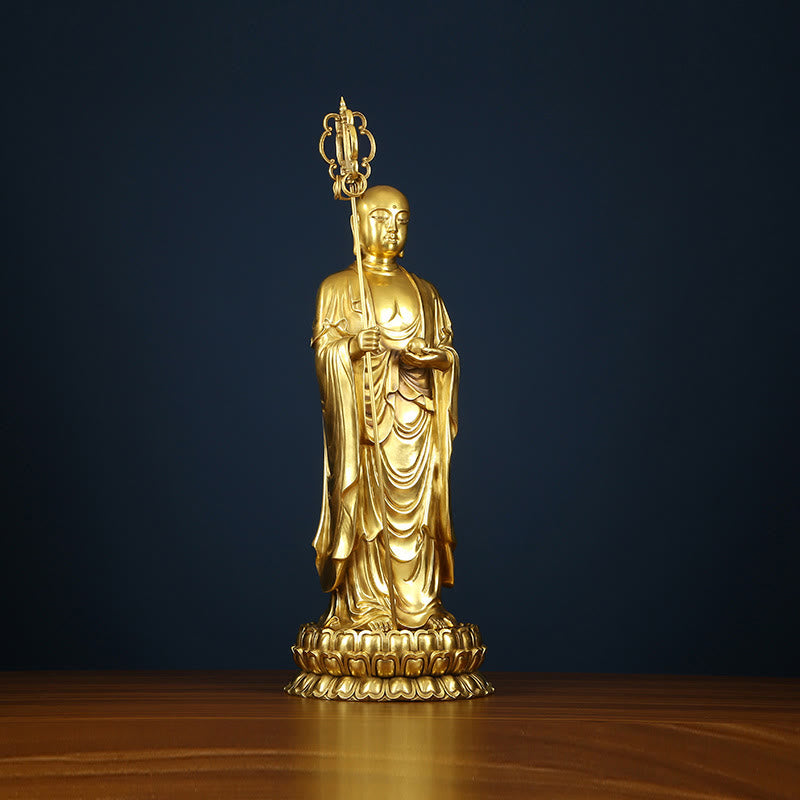 Ksitigarbha Bodhisattva Figurine Compassion Copper Statue Home Offering Decoration - Image 4