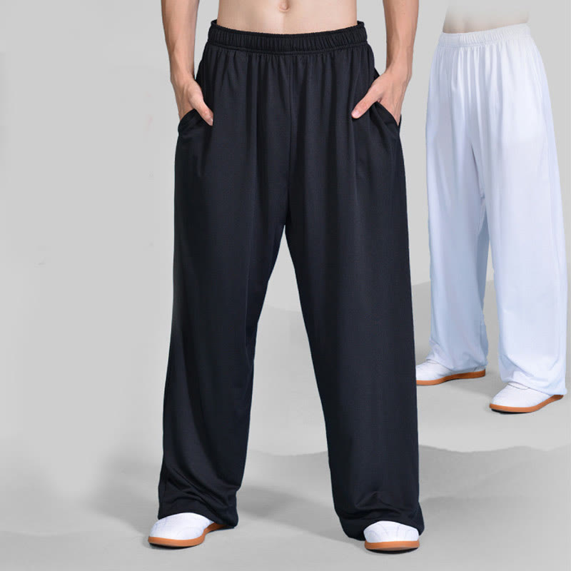Summer Unisex Elastic Waist Tai Chi Qigong Practice Pants With Pockets