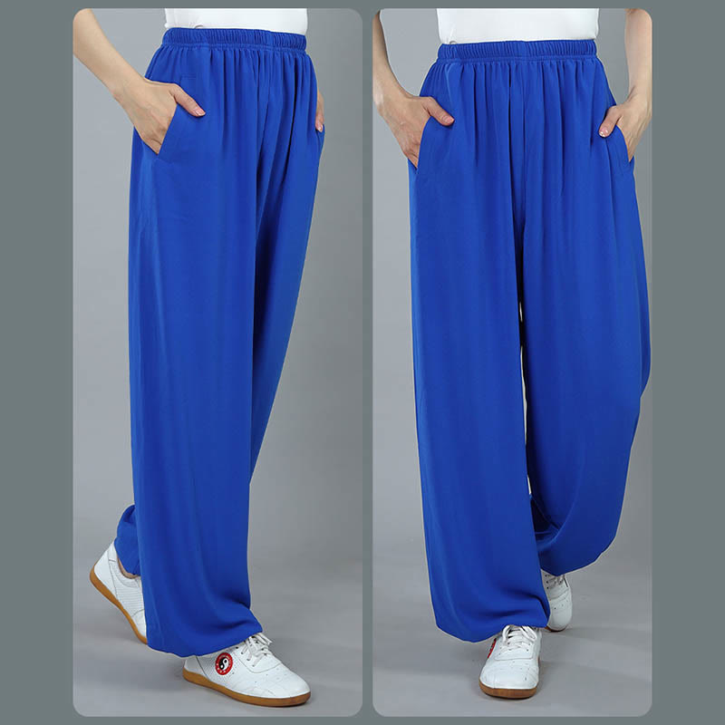 Summer Unisex Elastic Waist Tai Chi Kung Fu Qigong Practice Cotton Breathable Pants With Pockets - Image 13
