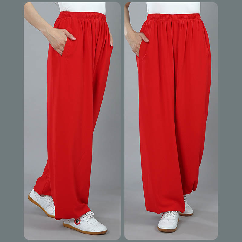 Summer Unisex Elastic Waist Tai Chi Kung Fu Qigong Practice Cotton Breathable Pants With Pockets - Image 18