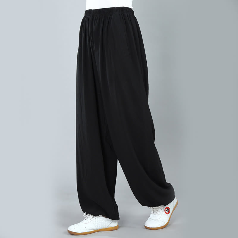Summer Unisex Elastic Waist Tai Chi Kung Fu Qigong Practice Cotton Breathable Pants With Pockets - Image 5