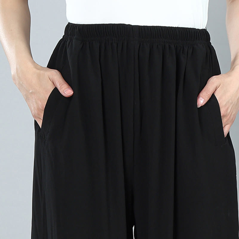 Summer Unisex Elastic Waist Tai Chi Kung Fu Qigong Practice Cotton Breathable Pants With Pockets - Image 8