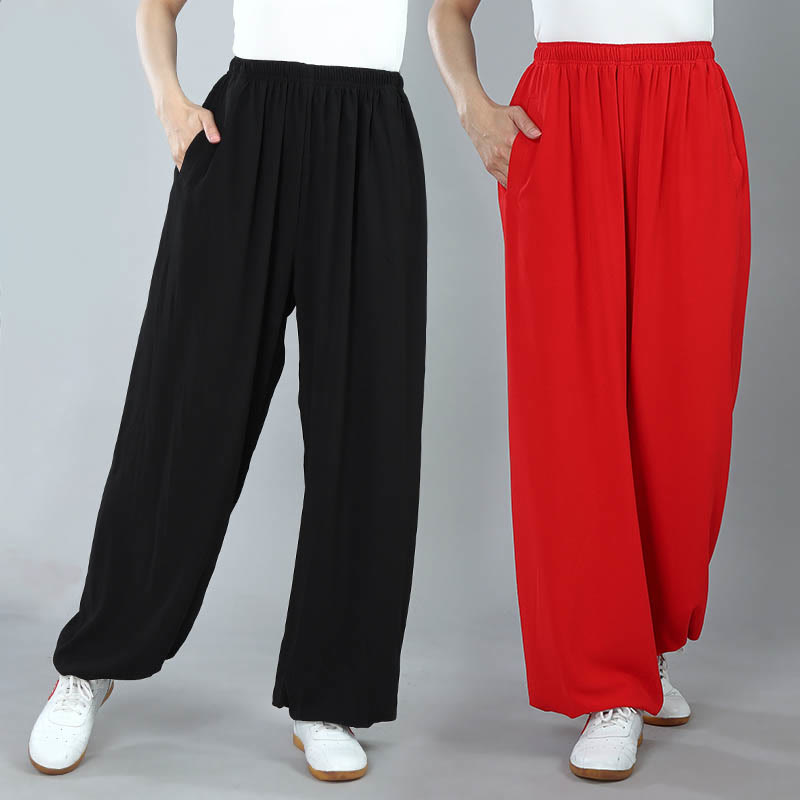 Summer Unisex Elastic Waist Tai Chi Kung Fu Qigong Practice Cotton Breathable Pants With Pockets - Image 19