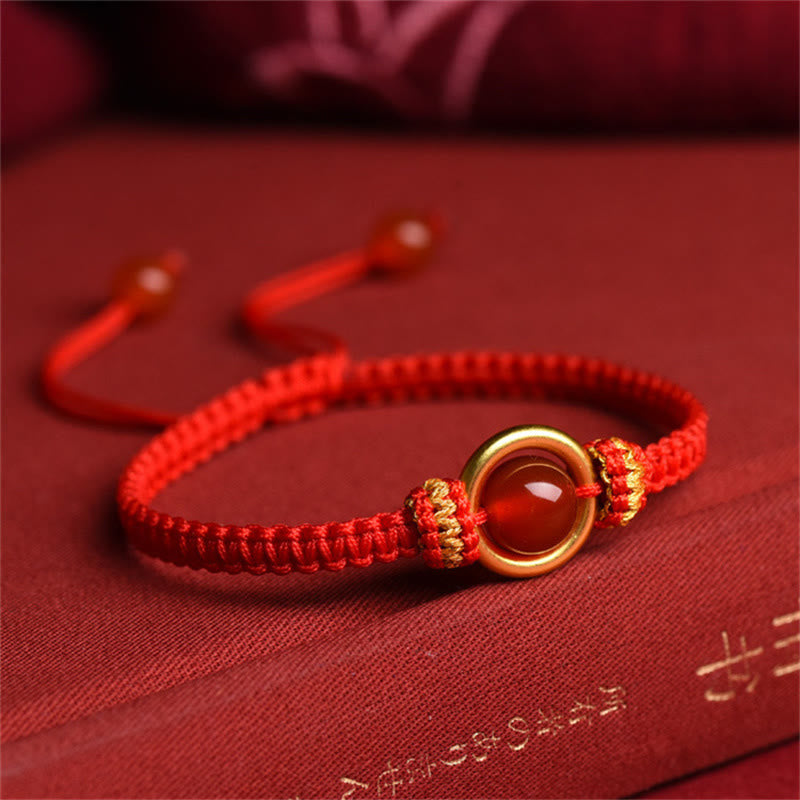 Red Agate Bead Peace Buckle Calm Rope Bracelet - Image 3