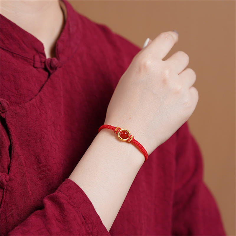Red Agate Bead Peace Buckle Calm Rope Bracelet - Image 4