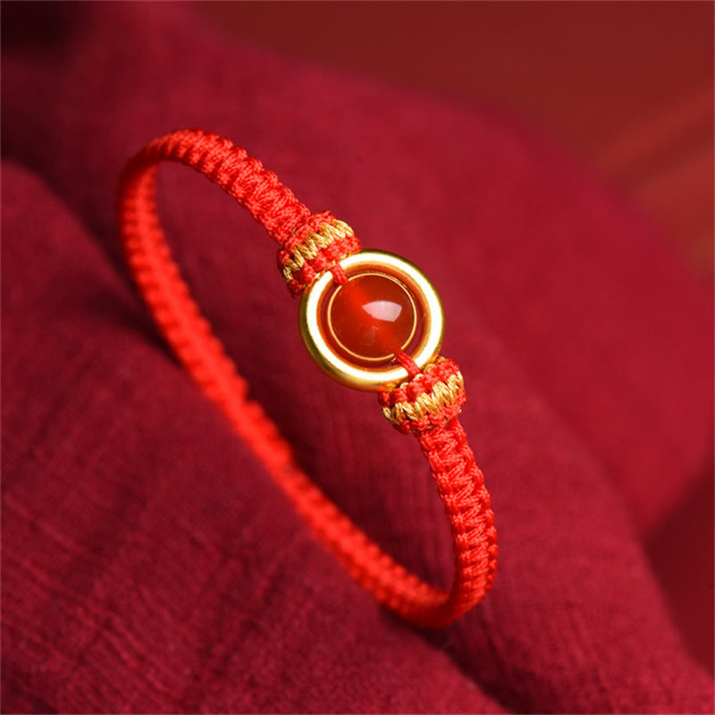 Red Agate Bead Peace Buckle Calm Rope Bracelet